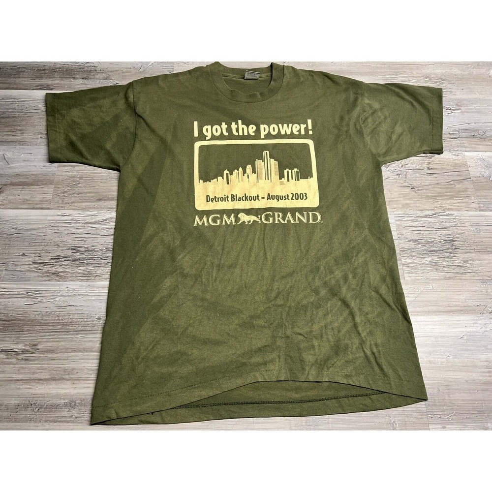 Vintage 2003 Black Out MGM Grand Detroit I Got The Power‎ T-Shirt Faded Green XL